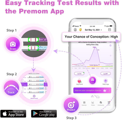 Ovulation Test Strips Powered by Premom Ovulation Predictor APP, FSA Eligible, 40 Ovulation Test and 10 Pregnancy Test Strips, 40LH +10HCG | Package May Vary