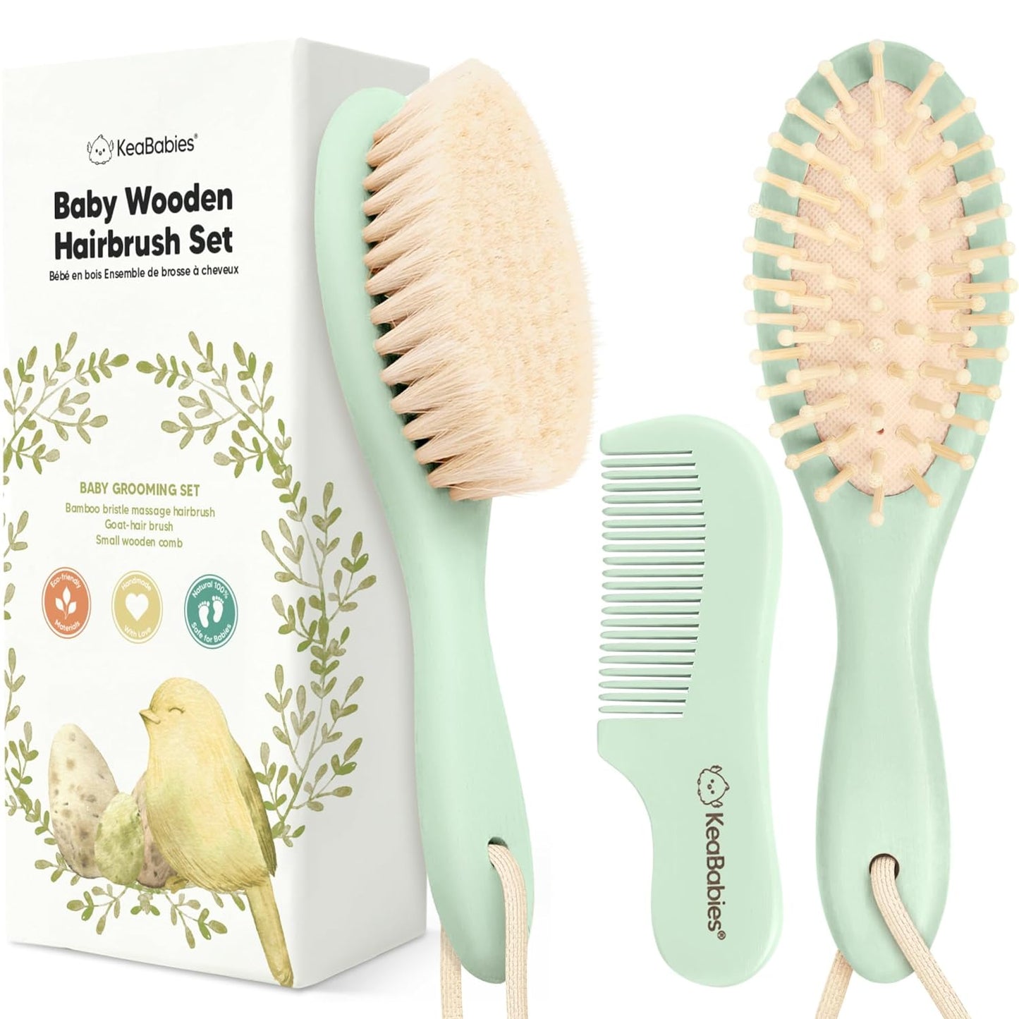 Baby Hair Brush and Comb Set for Newborn - Wooden Baby Hair Brush Set with Soft Goat Bristle, Baby Brush Set for Newborns, Baby Brush and Comb Set Girl,Toddler Cradle Cap Brush (Oval, Walnut)