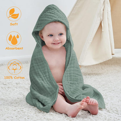 Yoofoss Hooded Baby Towels for Newborn 2 Pack 100% Muslin Cotton Baby Bath Towel with Hood for Babies, Infant, Toddler and Kids, Large 32x32Inch, Soft and Absorbent Newborn Essential