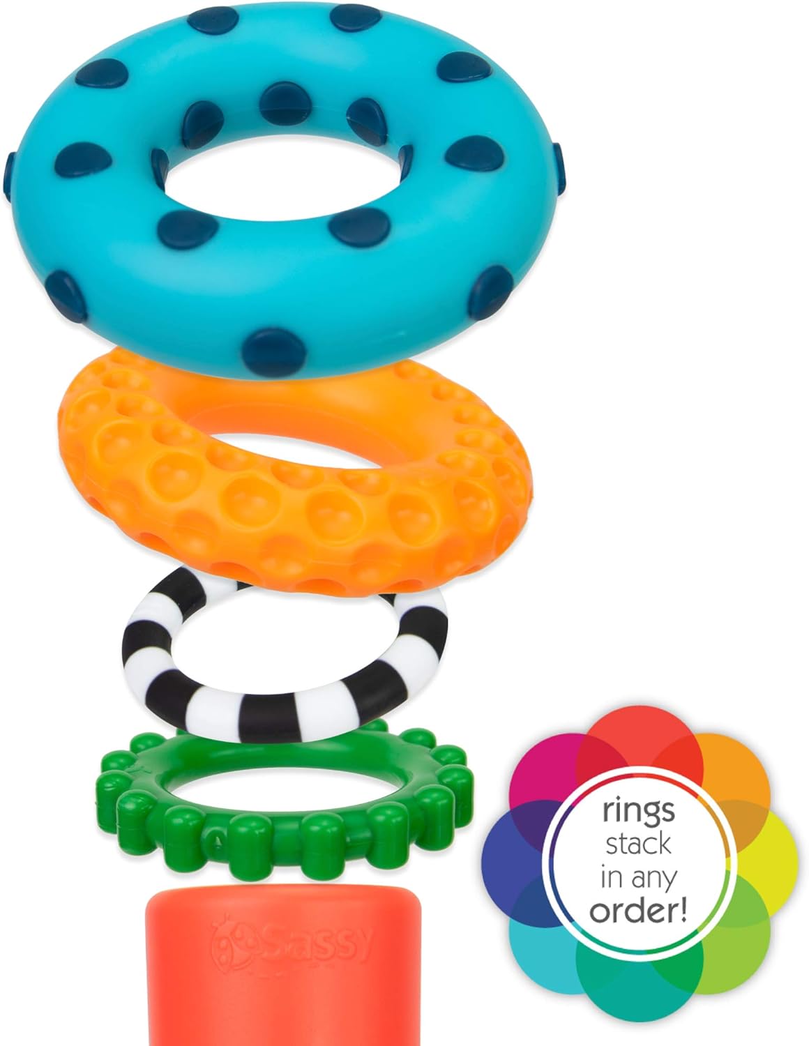 Sassy Stacks of Circles Stacking Ring STEM Learning Toy, Age 6+ Months, Multi, 9 Piece Set