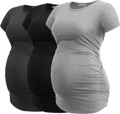 Smallshow Women's Maternity Tops Side Ruched Tunic T-Shirt Pregnancy Clothes