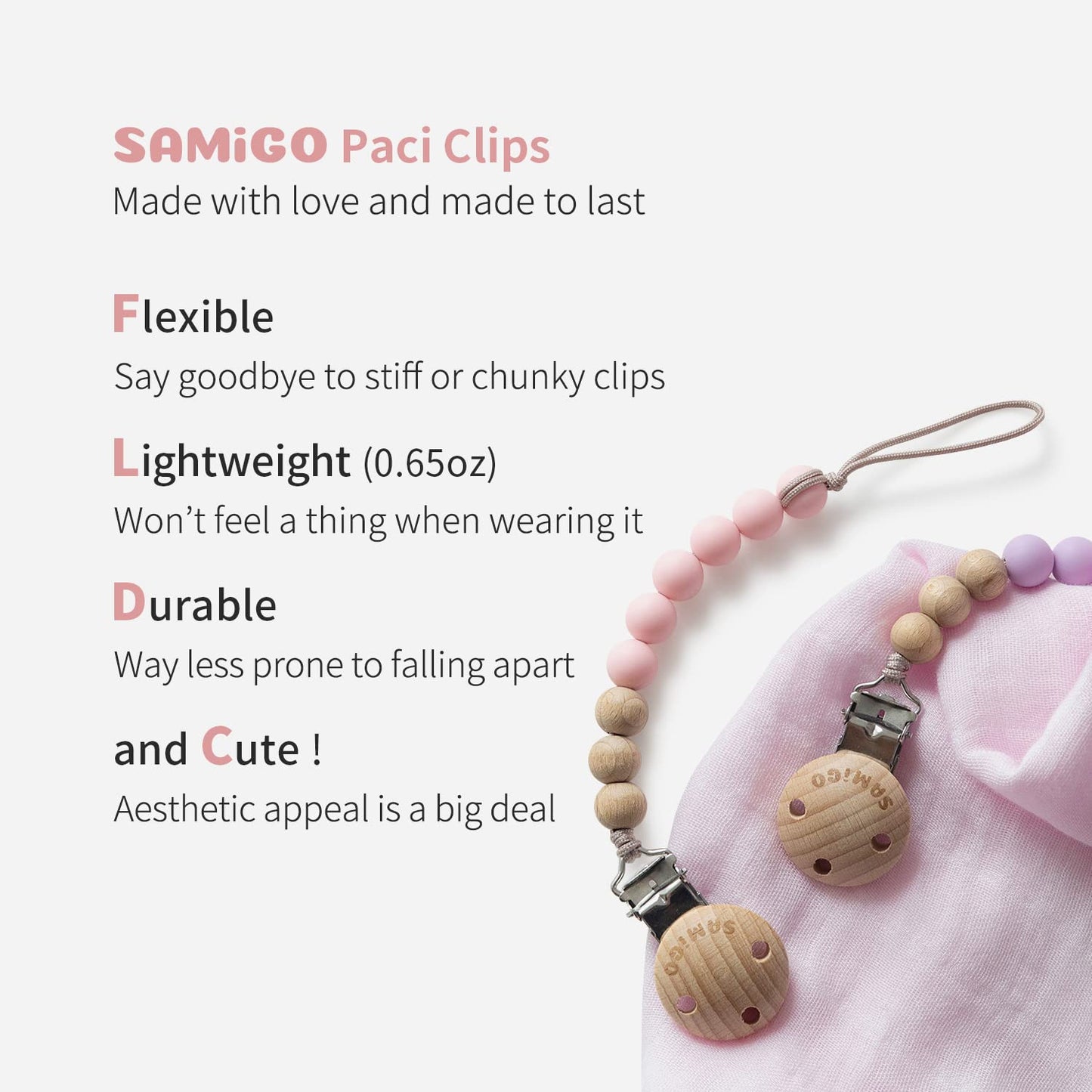 SAMiGO Silicone Pacifier Clips Holders Paci Binky Clips for Baby Boys and Girls - 2 Pack