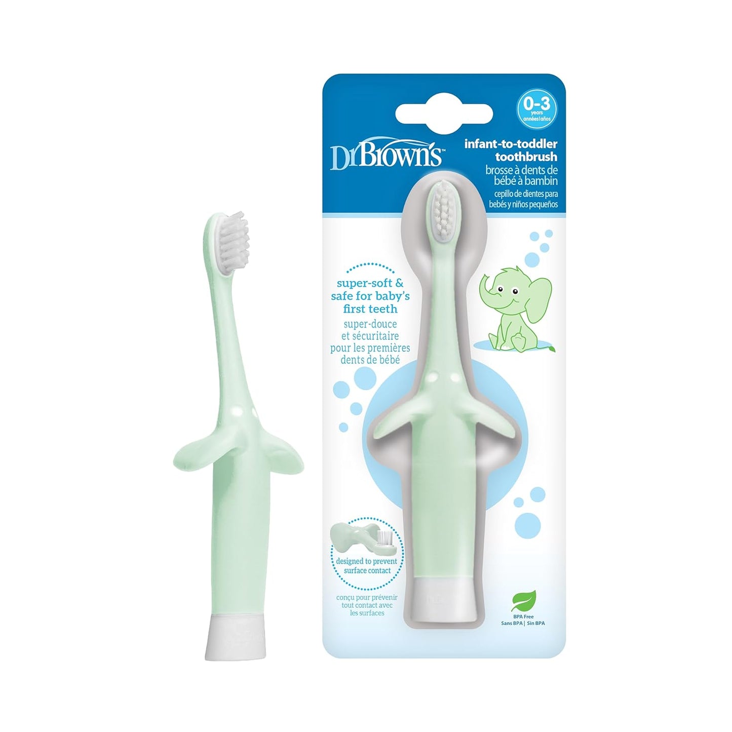 Dr. Brown's Infant-to-Toddler Training Toothbrush, Soft for Baby's First Teeth, Giraffe, 0-3 Years