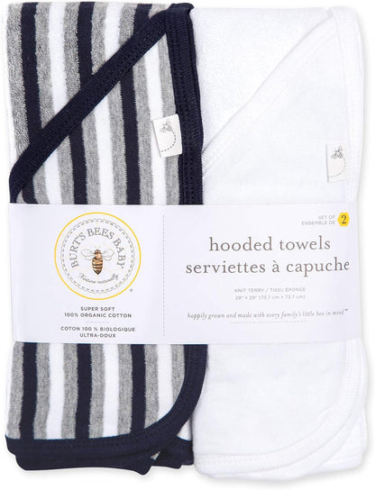 Burt's Bees Baby - Hooded Towels, Absorbent Knit Terry, Super Soft Single Ply, 100% Organic Cotton (Hello Moon!, 2-Pack)