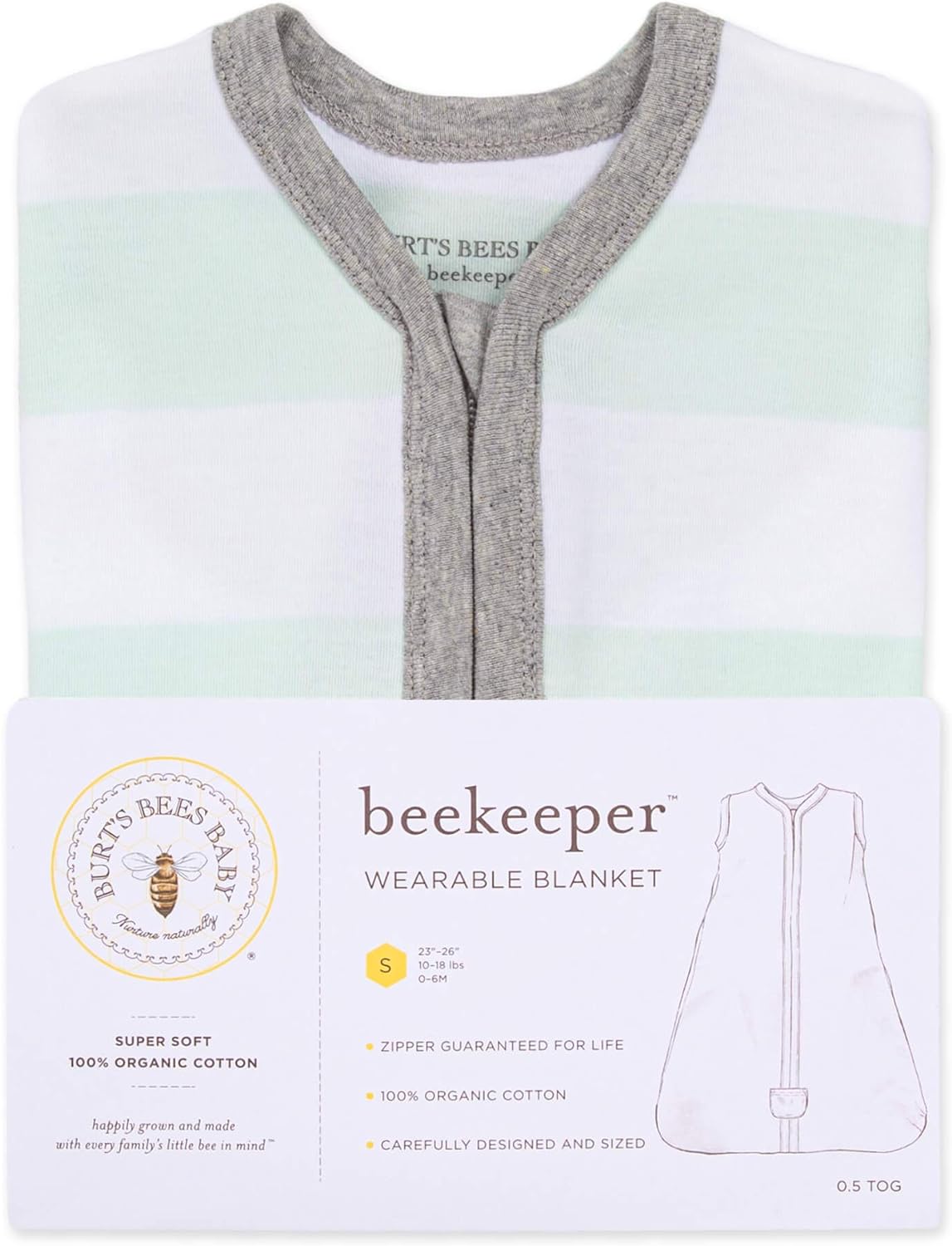 Burt's Bees Baby Unisex-Baby Beekeeper Wearable Blanket, 100% Organic Cotton, Swaddle Transition Sleeping Bag