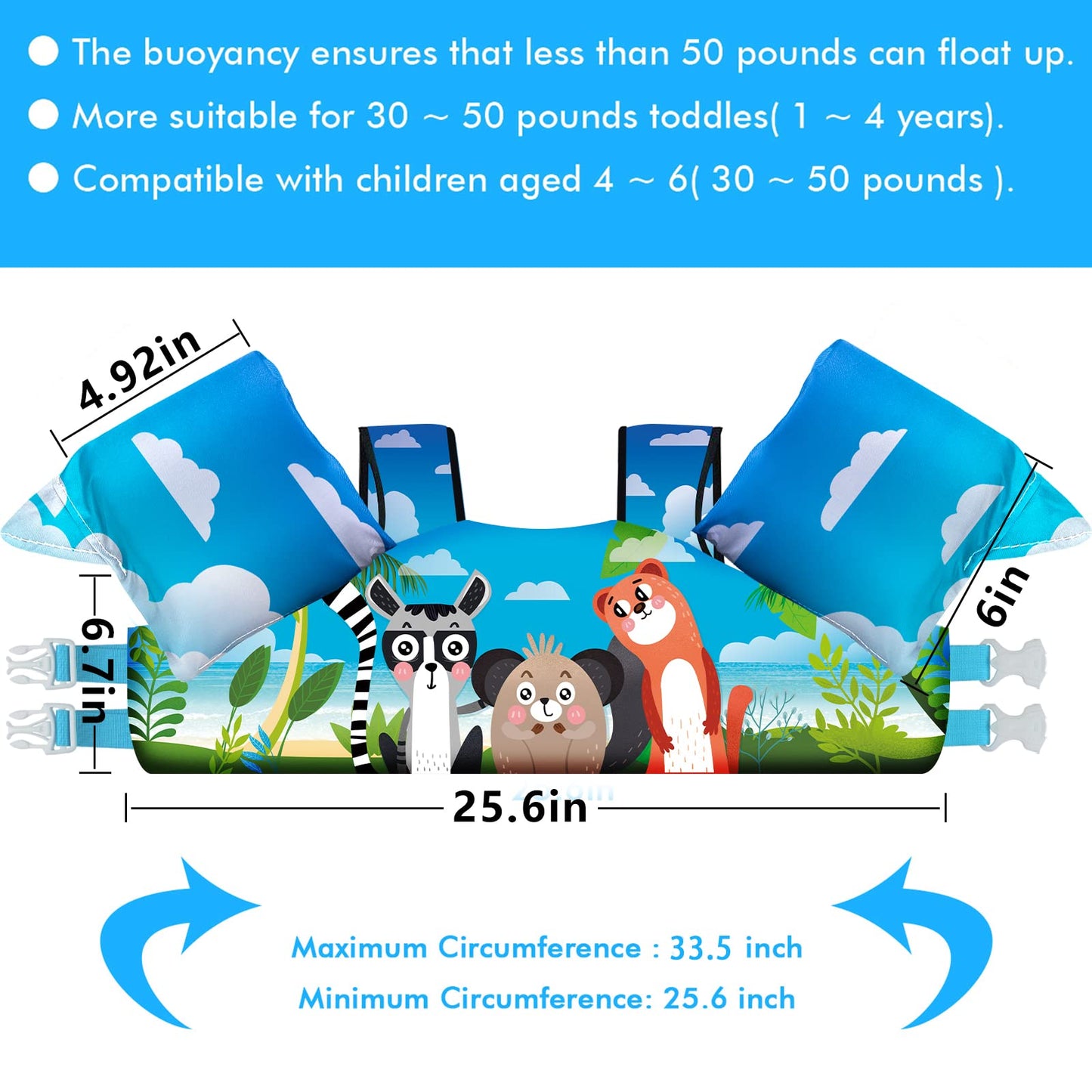 Chriffer Kids Swim Vest Life Jacket for 22-66 Pounds Boys and Girls, Toddler Floaties with Shoulder Harness Arm Wings for 2 3 4 5 6 7 Years Old Baby Children Sea Beach Pool