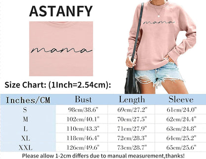 Womens Crewneck Sweatshirt Mama Letter Print Long Sleeve Loose Fashion Pullover Top