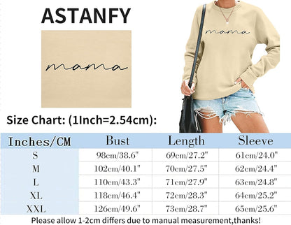 Womens Crewneck Sweatshirt Mama Letter Print Long Sleeve Loose Fashion Pullover Top