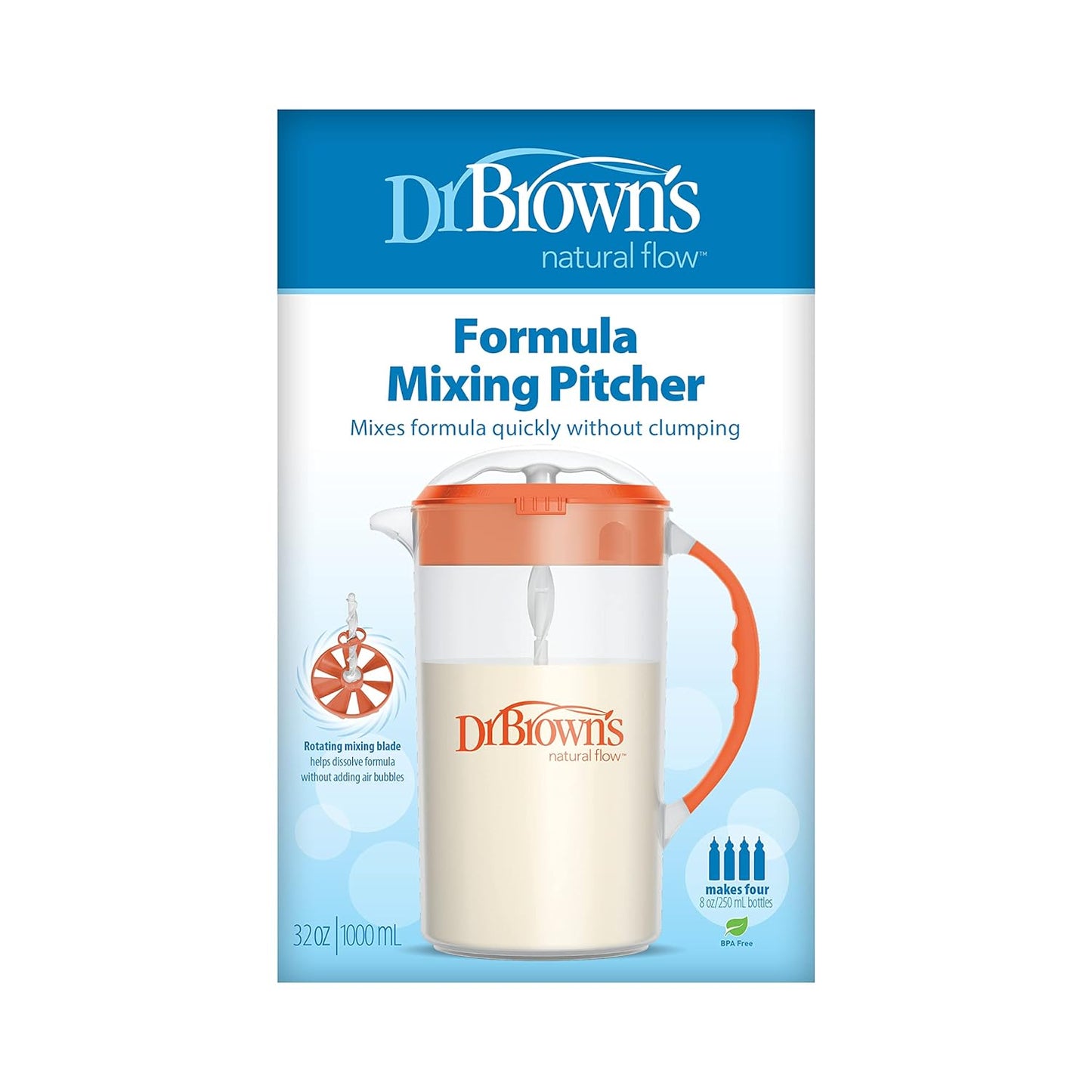 Dr. Brown's Baby Formula Mixing Pitcher with Adjustable Stopper, Locking Lid, & No Drip Spout, 32oz, BPA Free, Black