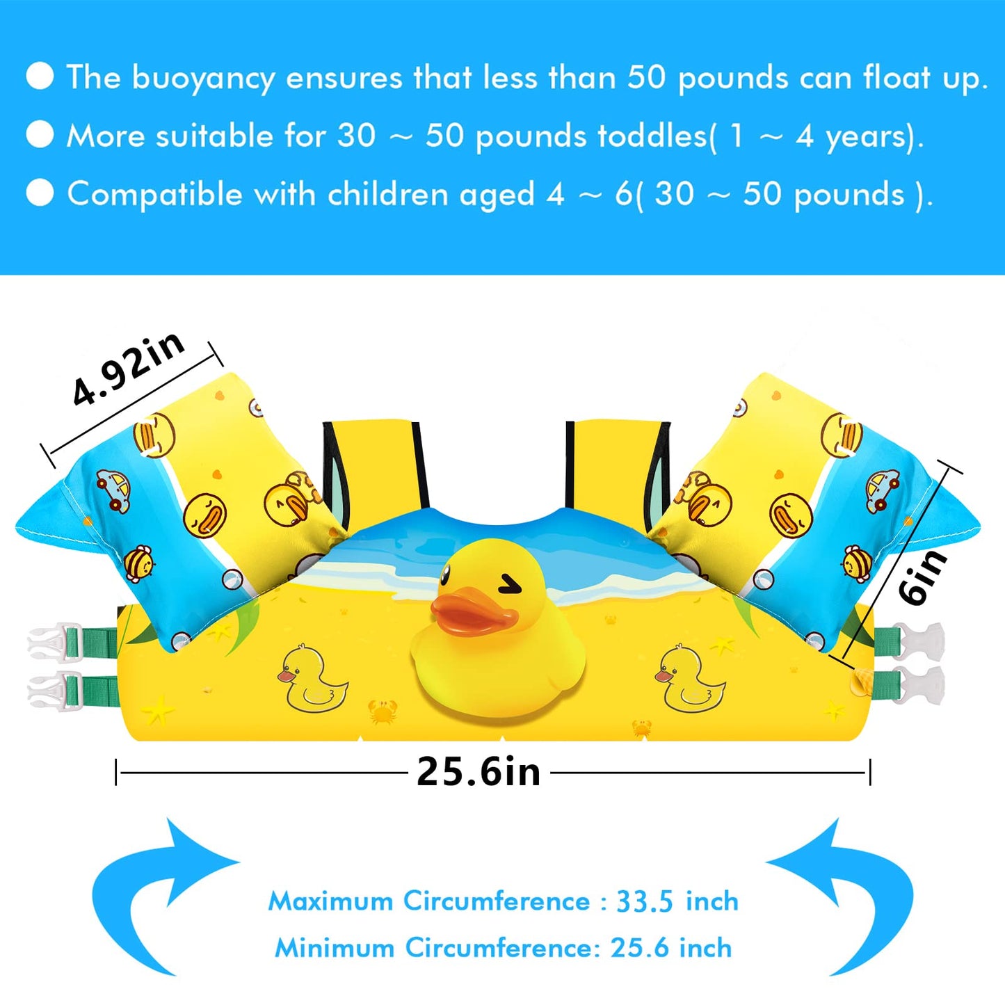 Chriffer Kids Swim Vest Life Jacket for 22-66 Pounds Boys and Girls, Toddler Floaties with Shoulder Harness Arm Wings for 2 3 4 5 6 7 Years Old Baby Children Sea Beach Pool