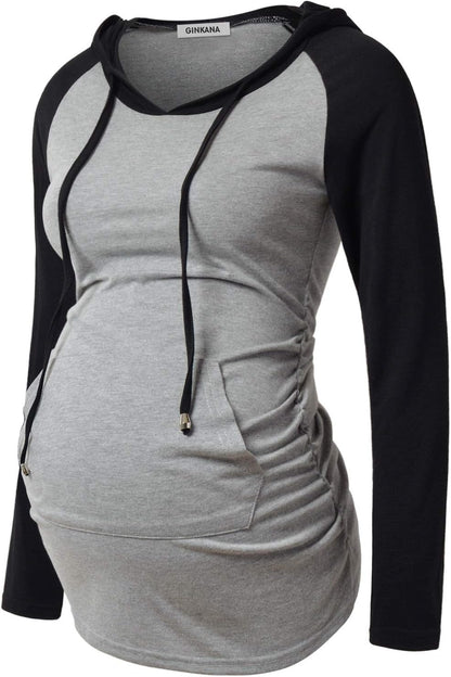 GINKANA Maternity Hoodie Long Sleeves Shirts Casual Maternity Top Pregnancy Sweatshirt Casual Clothes