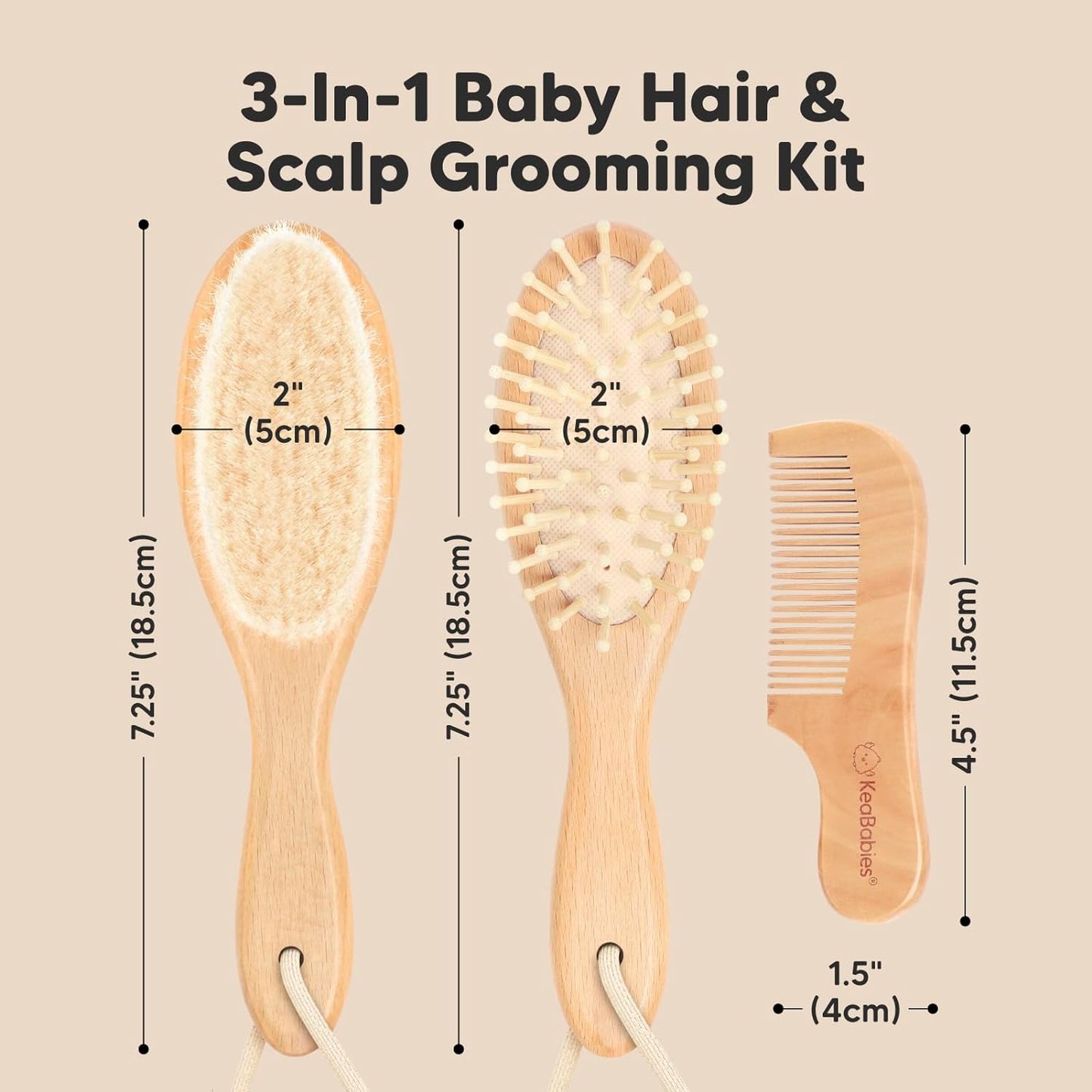 Baby Hair Brush and Comb Set for Newborn - Wooden Baby Hair Brush Set with Soft Goat Bristle, Baby Brush Set for Newborns, Baby Brush and Comb Set Girl,Toddler Cradle Cap Brush (Oval, Walnut)