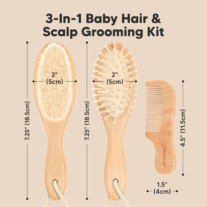 Baby Hair Brush and Comb Set for Newborn - Wooden Baby Hair Brush Set with Soft Goat Bristle, Baby Brush Set for Newborns, Baby Brush and Comb Set Girl,Toddler Cradle Cap Brush (Oval, Walnut)