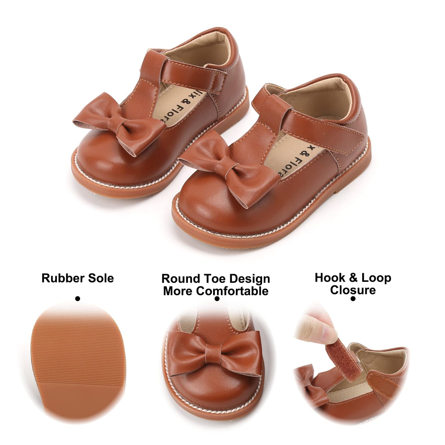 Felix & Flora Toddler Little Girl Brown Mary Jane Dress Shoes - Ballet Flats for Easter Flower Girl Party School Shoes（Brown,5 Toddler