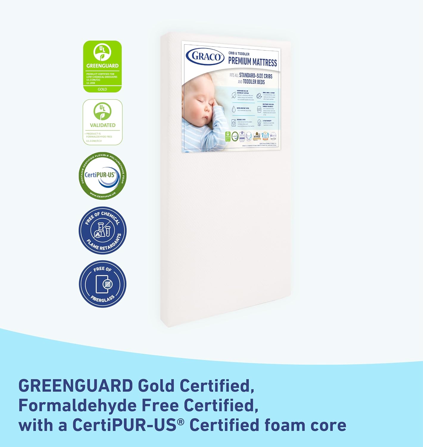 Graco Premium Crib & Toddler Mattress - GREENGUARD & CertiPUR-US Certified, Machine Washable Cover, Waterproof Sleep Surface, Fits Crib & Toddler Bed