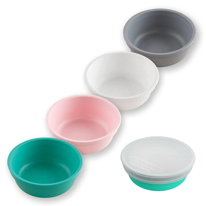 Re-Play Made in USA 12 Oz. Reusable Plastic Bowls, Pack of 4 Without Lid - Dishwasher and Microwave Safe Bowls for Snacks and Everyday Dining - Toddler Bowl Set 5.75" x 5.75" x 2", Modern Mint