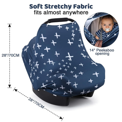 Rquite Car Seat Covers for Babies, Baby Car Seat Canopy Carrier Cover, Breathable Nursing Cover for Breastfeeding, Stretchy Carseat Cover Boys Girls, Multi-Use Infant Carseat Stroller Cover