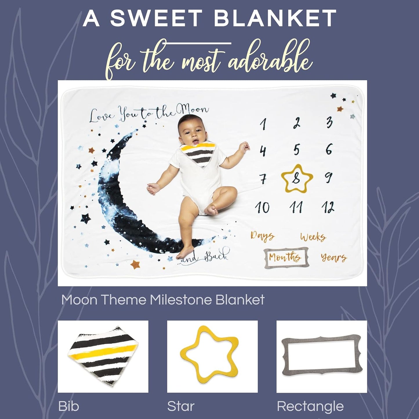 Luka&Lily Month Milestone Blanket- 60"x40" for Baby Boys - First Year Calendar Monthly Growth Chart, Moon - Shower Gifts