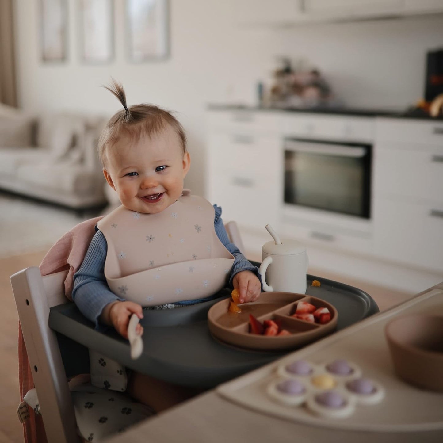 mushie Silicone Baby Bib | Adjustable Fit Waterproof Bibs (Dusty Rose)