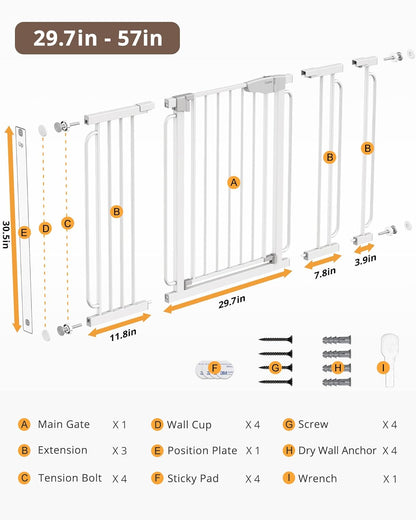 Cumbor 29.7-46" Baby Gate for Stairs, Mom's Choice Awards Winner-Auto Close Dog Gate for the House, Easy Install Pressure Mounted Pet Gates for Doorways, Easy Walk Thru Wide Safety Gate for Dog, Black