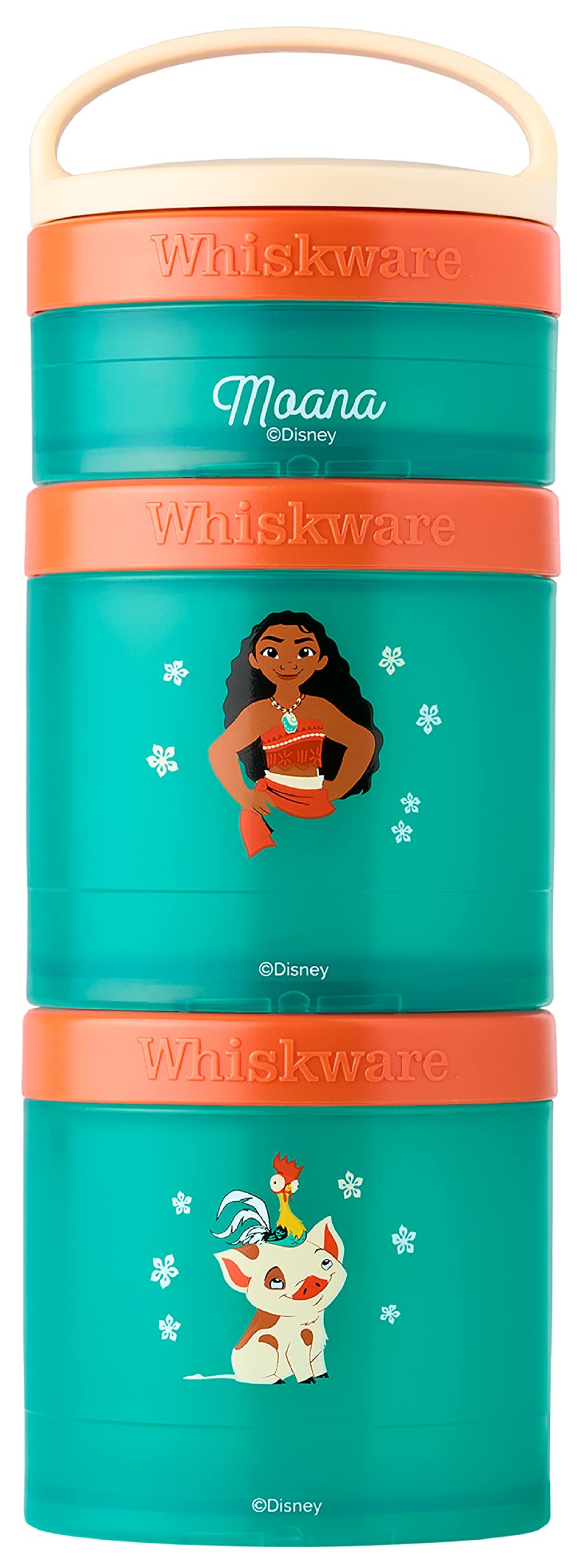 Whiskware Disney Princess Stackable Snack Containers for Kids and Toddlers, 3 Stackable Snack Cups for School or Travel, Moana