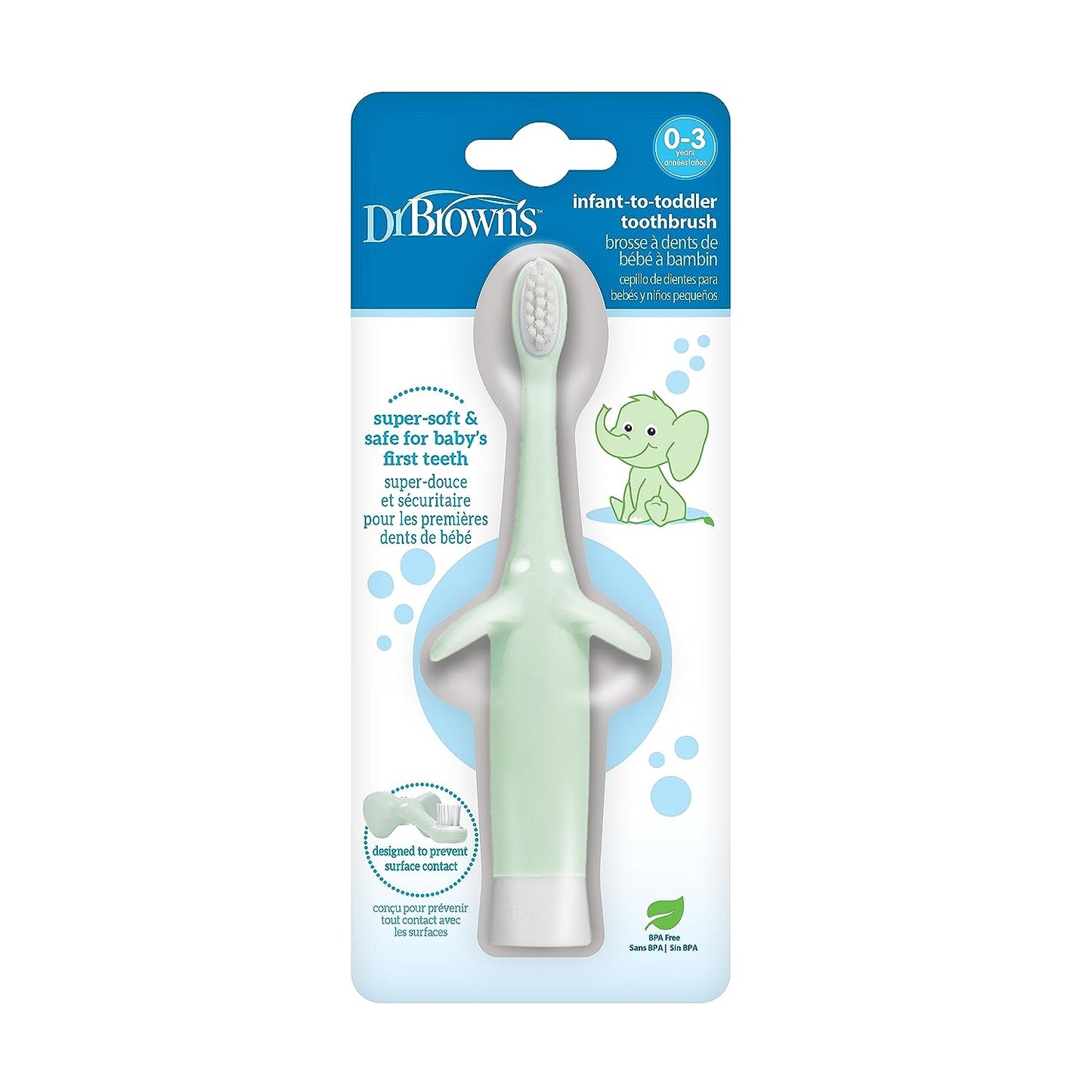 Dr. Brown's Infant-to-Toddler Training Toothbrush, Soft for Baby's First Teeth, Giraffe, 0-3 Years