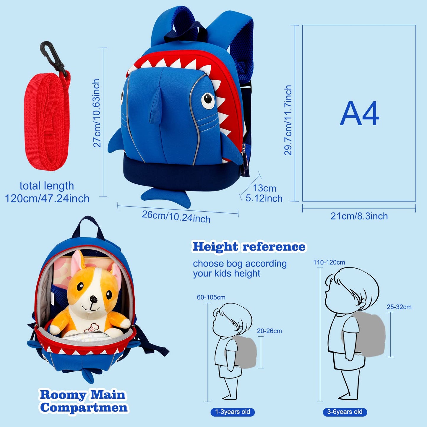 yisibo Rocket Toddler Backpack with Leash,3-6 Years Anti-lost Kids Backpack,Children Backpack for boys girls