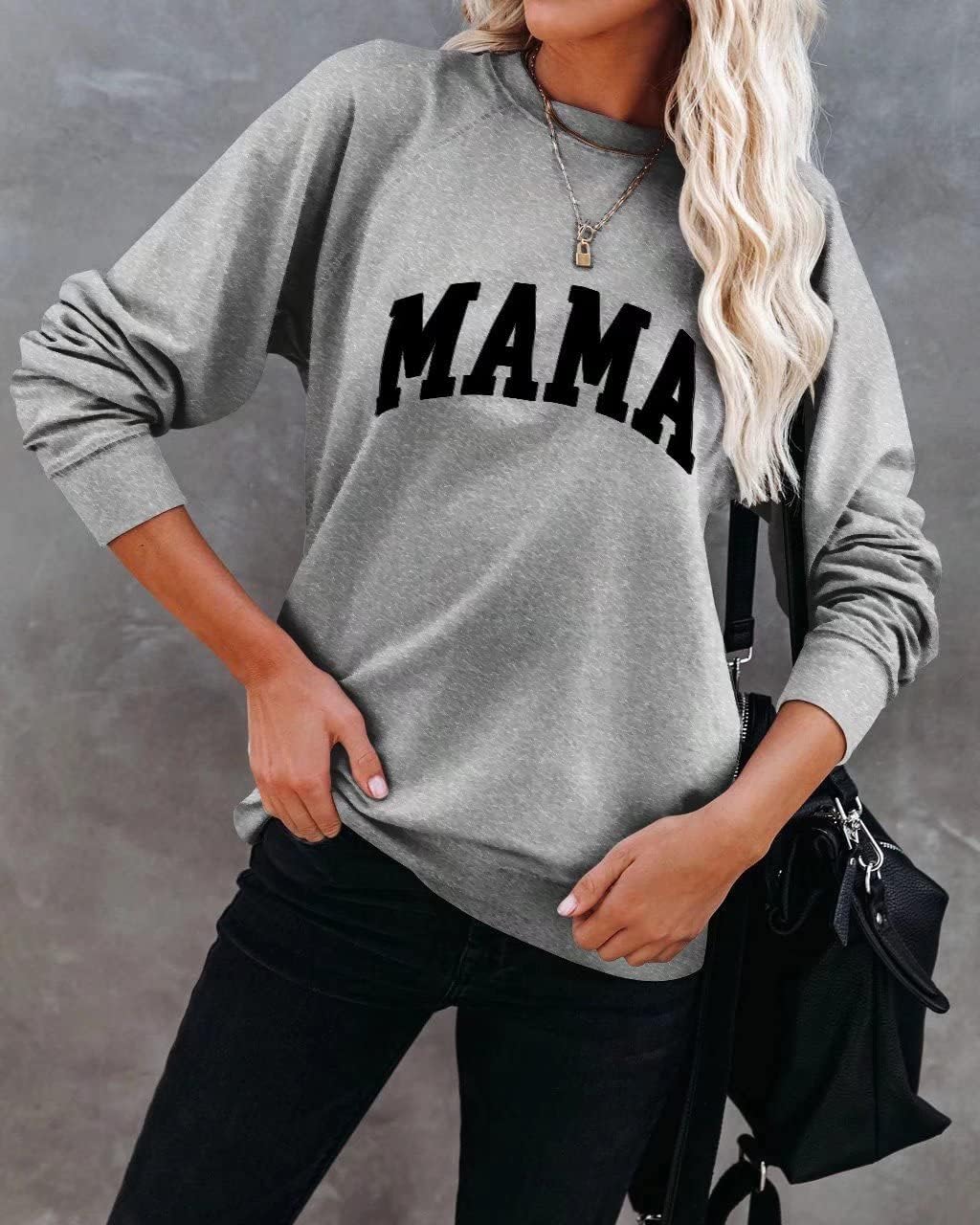 LEEDYA Women Long Sleeve Mama Sweatshirts Round Neck Pullover Loose Lightweight Blouse Tops