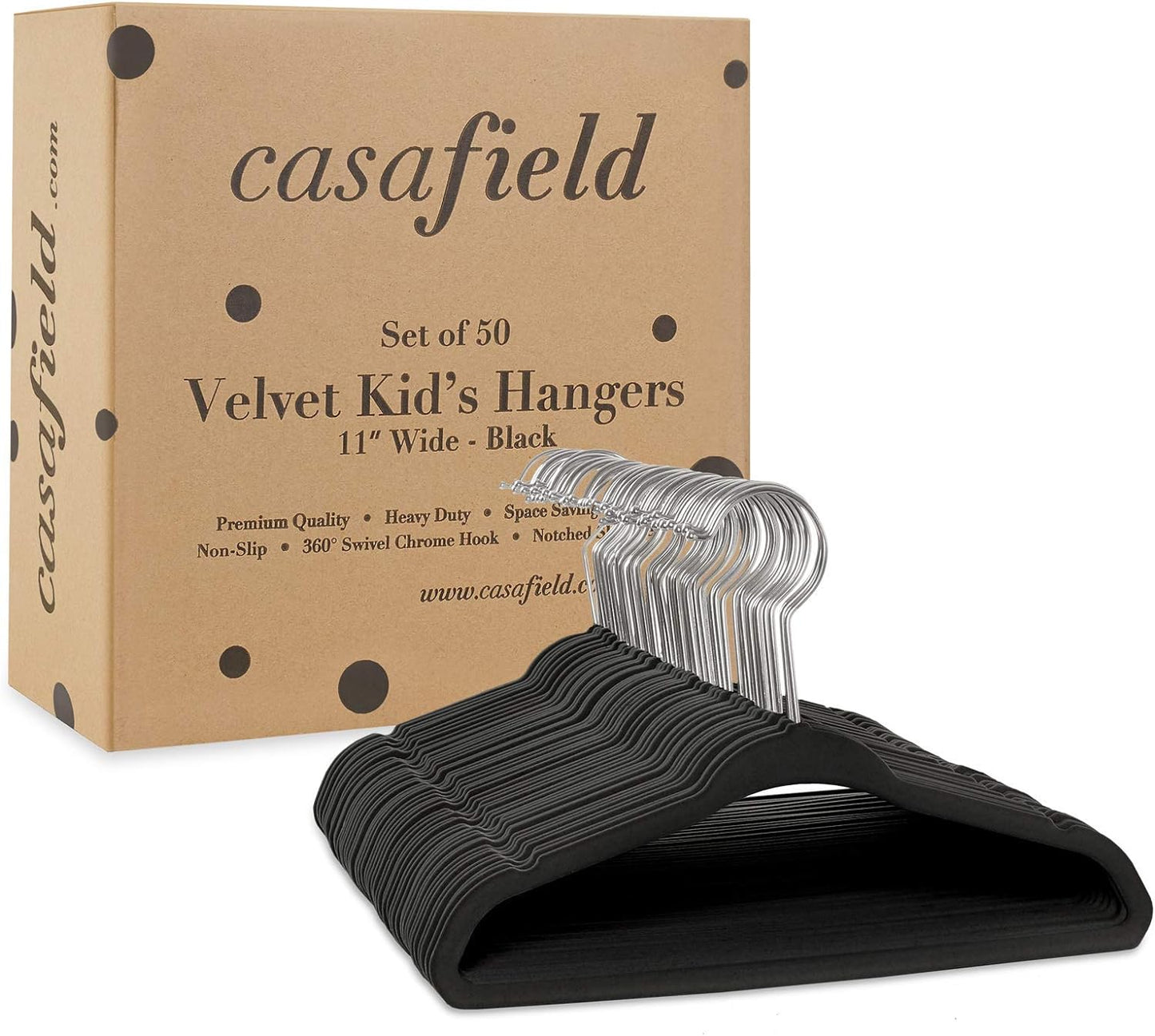 Casafield 50 Velvet Baby Hangers - 11" Size for Infant & Toddler Clothes - Ivory