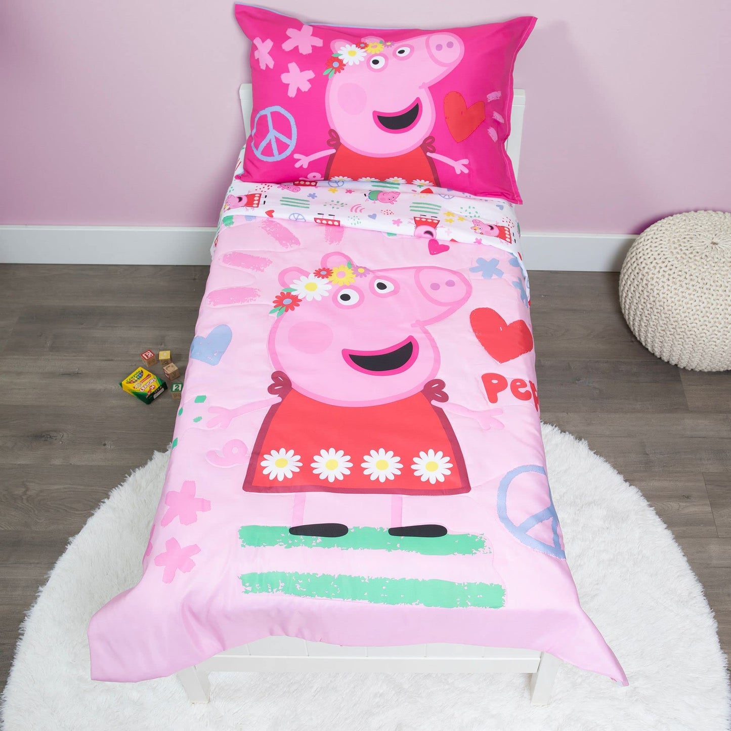 Peppa Pig I'm Just So Happy Toddler Nap-Mat - Includes Pillow and Fleece Blanket – Great for Girls or Boys Napping during Daycare or Preschool - Fits Toddlers