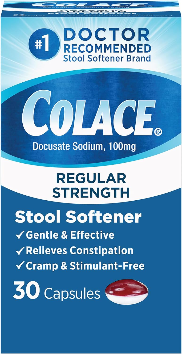 Colace Regular Strength Stool Softener 100 mg Capsules 60 Count Docusate Sodium Stool Softener for Gentle Dependable Relief