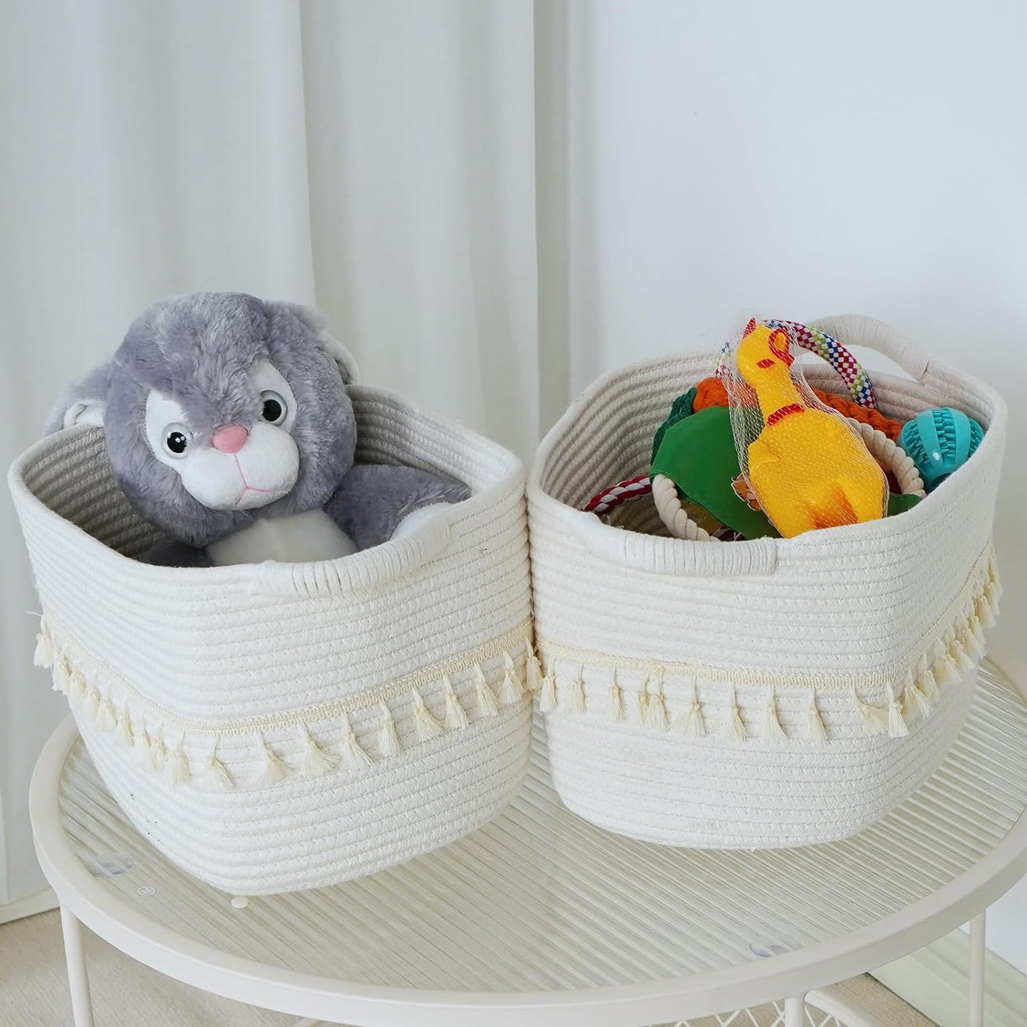 TeoKJ Storage Basket 3 Pack for Organizing, Rope Cotton Baskets for Toy, Clothes, Blankets, Decorative Basket for Living Room, Nursery, Bathroom, Jute