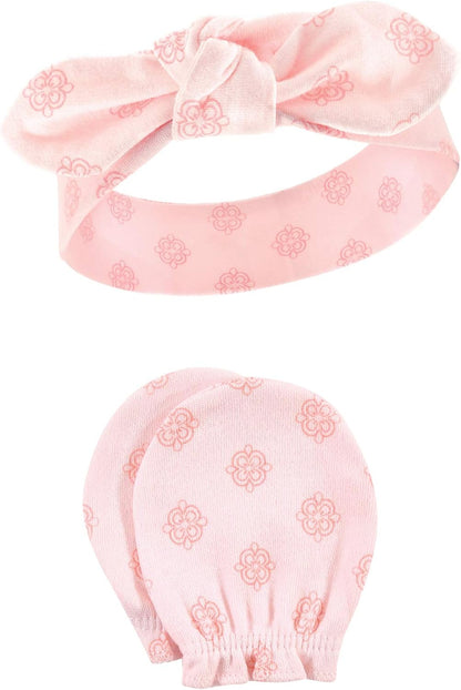 Hudson Baby Baby Girls' Cotton Headband and Scratch Mitten Set