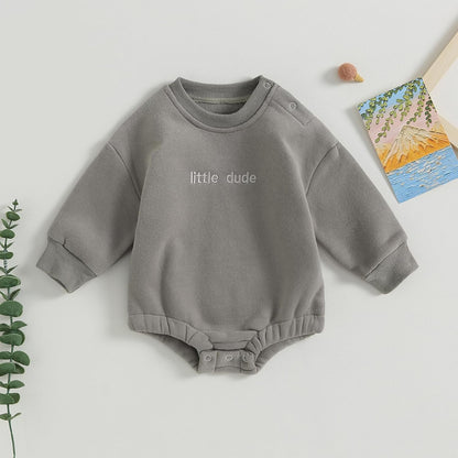 VISGOGO Baby Boy Girls Oversized Sweatshirt Romper Long Sleeve Little Dude Sweater Onesie Top Embroidery Clothes