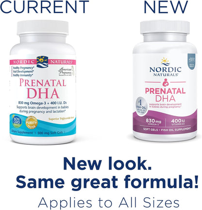 Nordic Naturals Prenatal DHA, Strawberry - 120 Soft Gels - 830 mg Omega-3 + 400 IU Vitamin D3 - Supports Brain Development in Babies During Pregnancy & Lactation - Non-GMO - 60 Servings