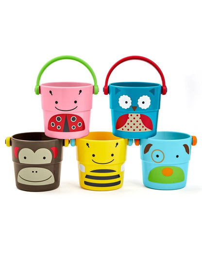 Skip Hop Baby Bath Toy Buckets, Zoo Stack & Pour Buckets, Pastel