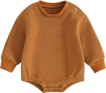 VISGOGO Baby Boy Girls Oversized Sweatshirt Romper Long Sleeve Little Dude Sweater Onesie Top Embroidery Clothes