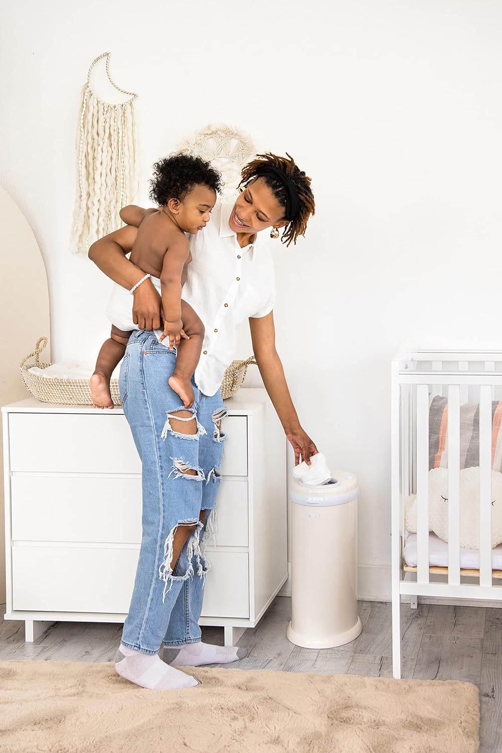 Ubbi Steel Odor Locking, No Special Bag Required Money Saving, Awards-Winning, Modern Design, Registry Must-Have Diaper Pail, White