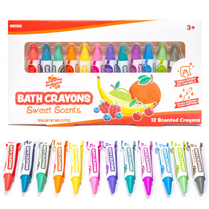 Tub Works® Smooth™ Bath Crayons Bath Toy, 12 Pack | Nontoxic, Washable Bath Crayons for Toddlers & Kids | Unique Formula Draws Smoothly & Vividly on Wet & Dry Tub Walls | Hexagon Grip Bathtub Crayons