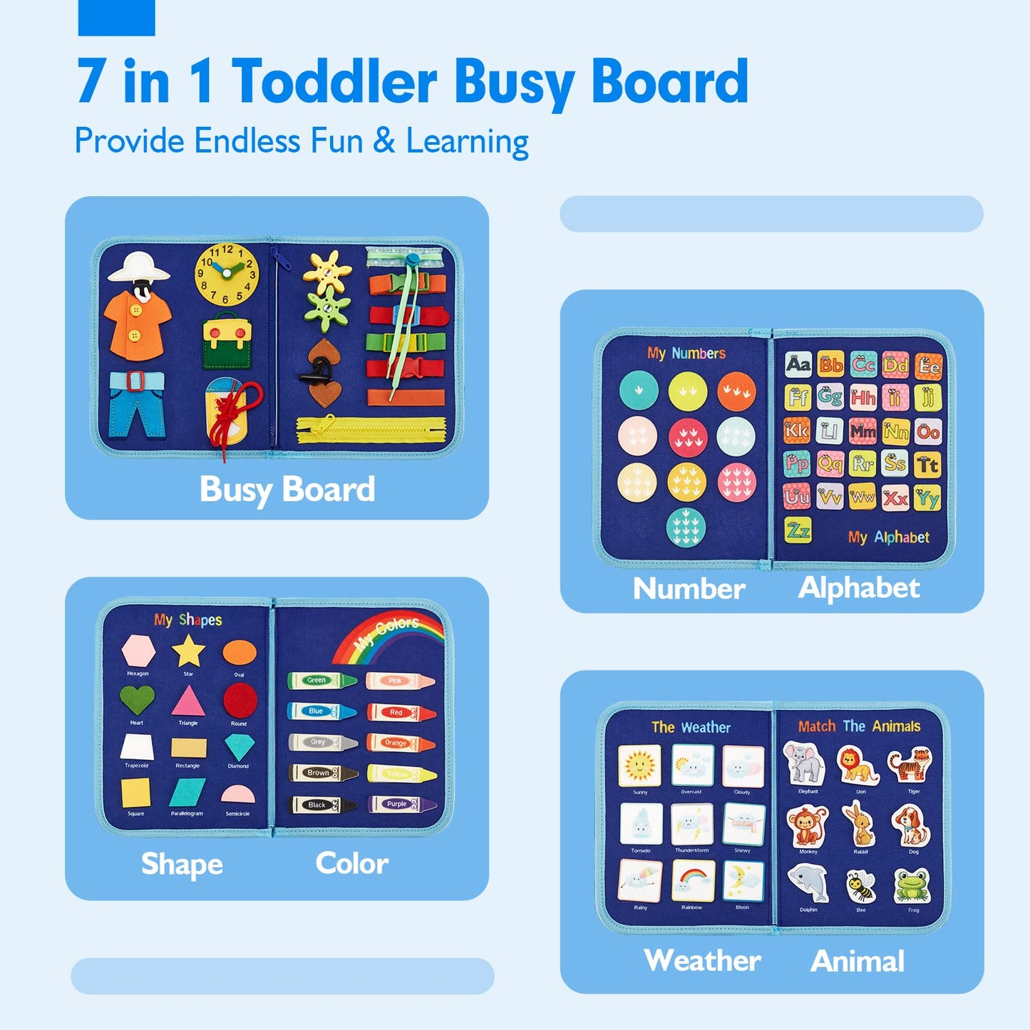 hahaland Montessori Busy Board for Toddlers 3-4 - 3 Year Old Boy Toys Birthday Gift - Travel Toys - Dinosaur, Alphabet, Number, Shape, Drawing, Life Skills - Easter Basket Stuffers for Toddler