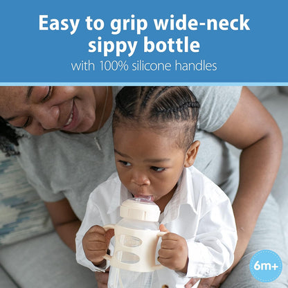 Dr. Brown's Milestones Wide-Neck Sippy Spout Bottle with 100% Silicone Handles, Easy-Grip Handles with Soft Sippy Spout, 9oz/270mL, Green & Gray, 2-Pack, 6m+