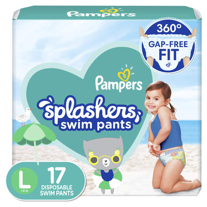 Pampers Splashers Swim Diapers - Size M, 18 Count, Gap-Free Disposable Baby Swim Pants