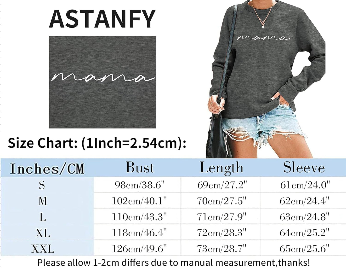 Womens Crewneck Sweatshirt Mama Letter Print Long Sleeve Loose Fashion Pullover Top