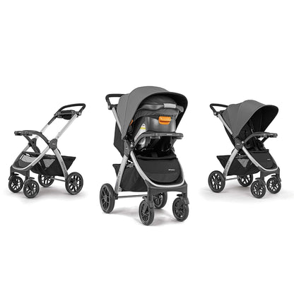 Chicco Bravo 3-in-1 Trio Travel System, Quick-Fold Stroller with KeyFit 30 Infant Car Seat and base | Camden/Black