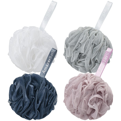 AmazerBath Loofah Sponge 75g/Piece, Exfoliating Bath Sponge Body Scrubber - Loofa Set of 4 Grey Blue-Pink-Grey-White (Large)