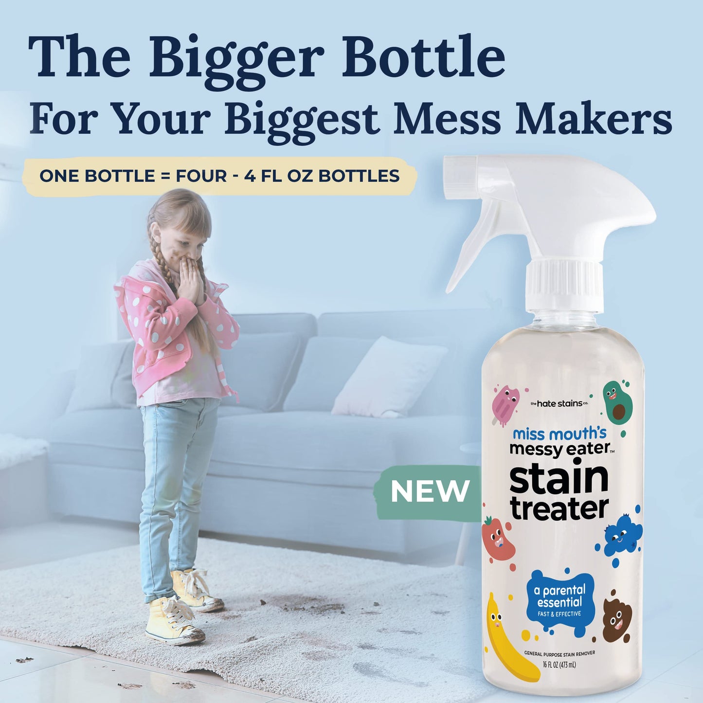 Miss Mouth's Messy Eater Stain Treater Spray - 4oz Stain Remover - Newborn & Baby Essentials - No Dry Cleaning Food, Grease, Coffee Off Laundry, Underwear, Fabric