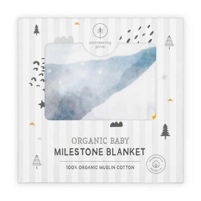 Organic Baby Monthly Milestone Blanket Boy - Baby Bear Months Blanket with Month Marker Frame and Newborn Announcement Disc - Growth Age Blanket for 1-12 Months Milestones, Woodland, 47”x47”