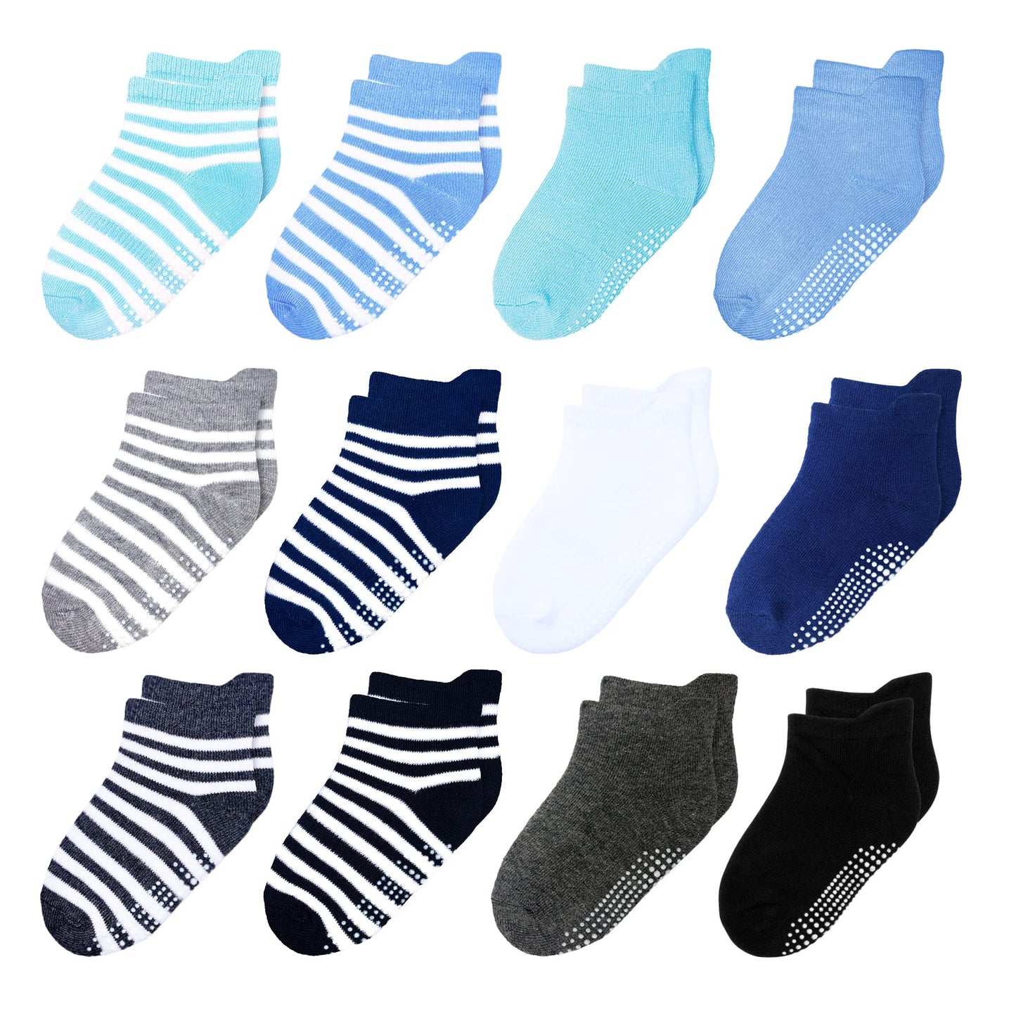 HYzgb Baby Socks 12-24 Months 12 Pairs Toddler Socks Boys Girls 1T 2T 3T Cotton Ankle Socks with Non Skid Grips for Unisex Birthday Gift for Toddler Baby 1-2-3 Years Old Black/White/Grey