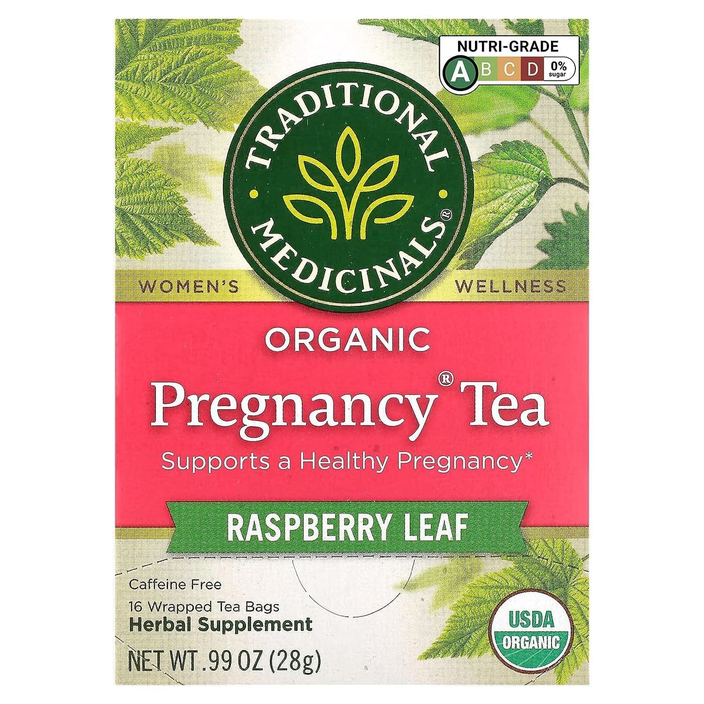 Traditional Medicinals Tea, Organic Raspberry Leaf, Eases Menstrual Cramps, Supports a Healthy Pregnancy, 96 Tea Bags (6 Pack)