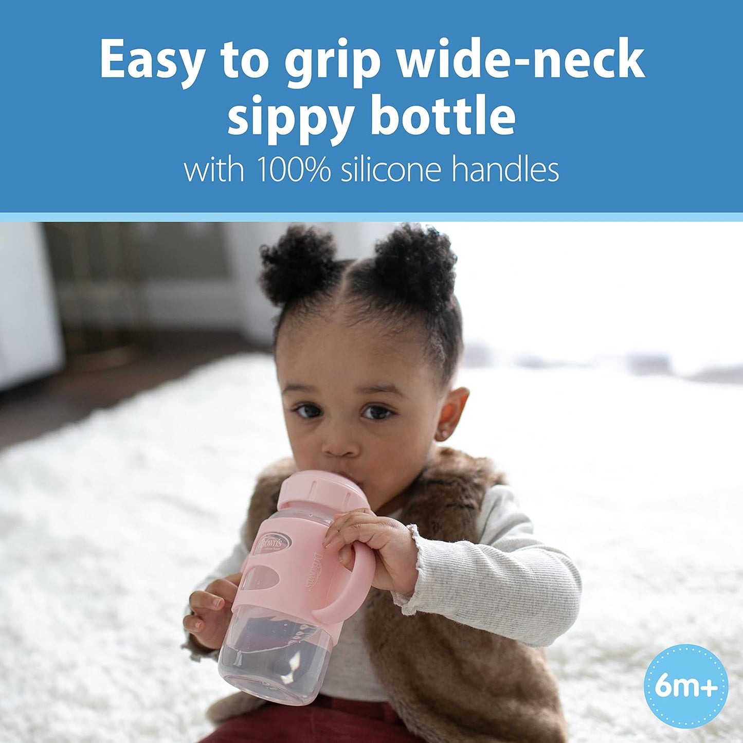 Dr. Brown's Milestones Wide-Neck Sippy Spout Bottle with 100% Silicone Handles, Easy-Grip Handles with Soft Sippy Spout, 9oz/270mL, Green & Gray, 2-Pack, 6m+